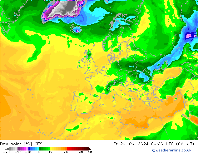 Dew point GFS Fr 20.09.2024 09 UTC