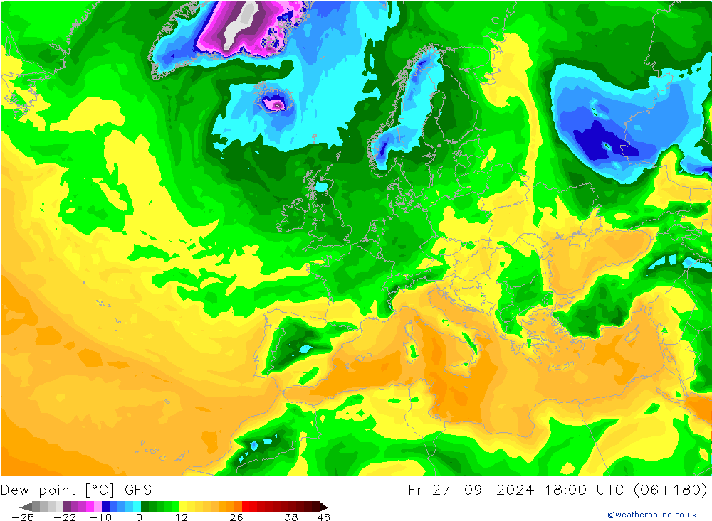 Dew point GFS Fr 27.09.2024 18 UTC