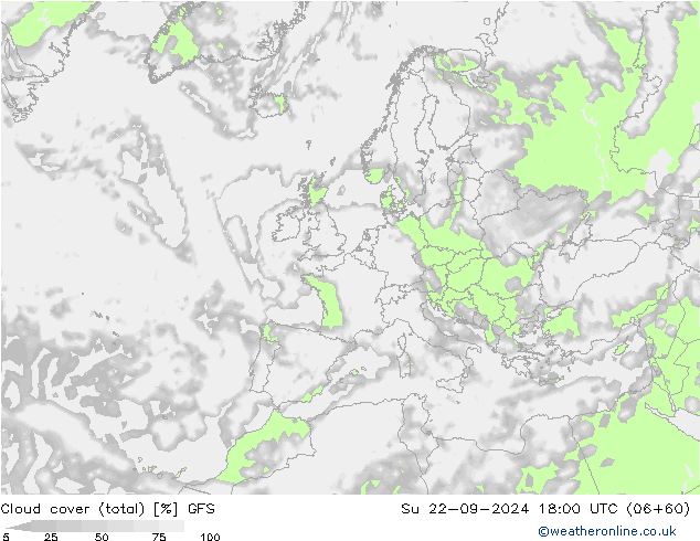 Cloud cover (total) GFS Su 22.09.2024 18 UTC