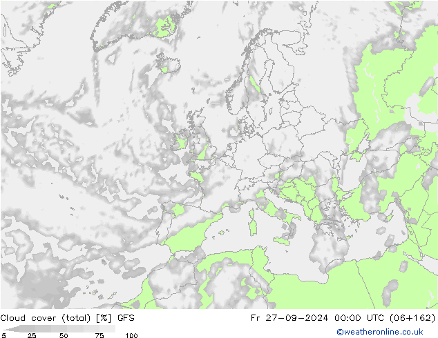 Nubes (total) GFS vie 27.09.2024 00 UTC