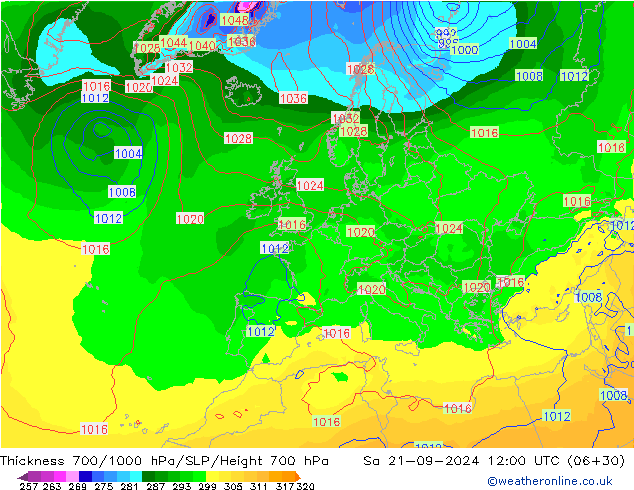 Schichtdicke 700-1000 hPa GFS Sa 21.09.2024 12 UTC