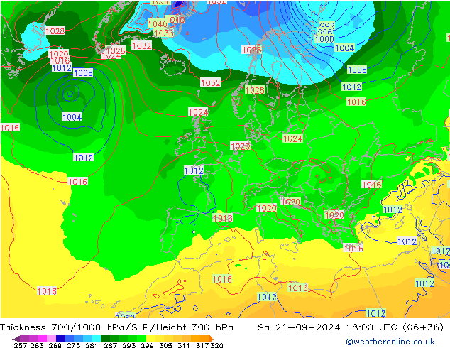 Thck 700-1000 hPa GFS  21.09.2024 18 UTC