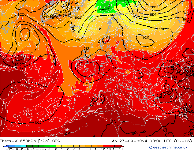 Theta-W 850hPa GFS Mo 23.09.2024 00 UTC