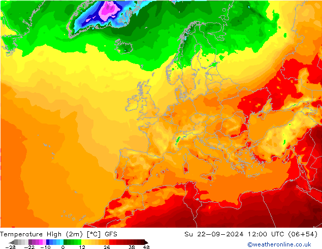 Max.temperatuur (2m) GFS zo 22.09.2024 12 UTC