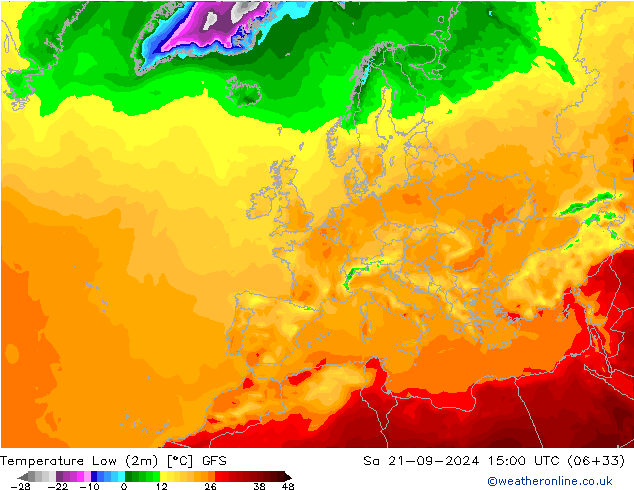 Tiefstwerte (2m) GFS Sa 21.09.2024 15 UTC