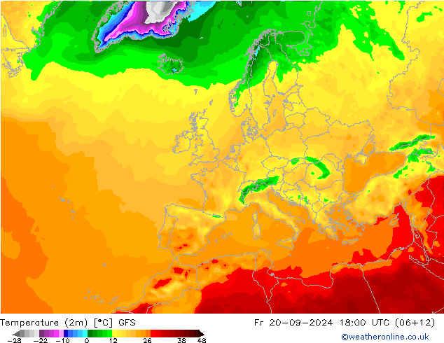 Temperature (2m) GFS Fr 20.09.2024 18 UTC