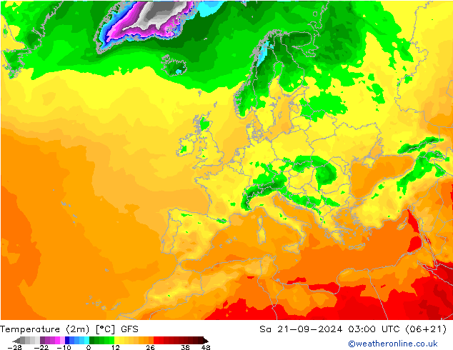 Sıcaklık Haritası (2m) GFS Cts 21.09.2024 03 UTC