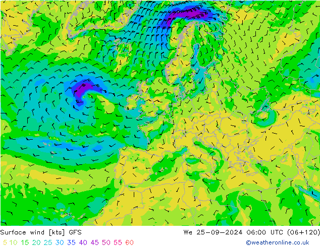 Rüzgar 10 m GFS Çar 25.09.2024 06 UTC