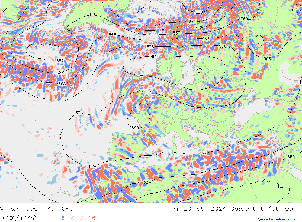 V-Adv. 500 hPa GFS Fr 20.09.2024 09 UTC