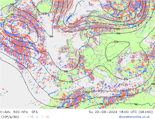 V-Adv. 500 hPa GFS nie. 22.09.2024 18 UTC