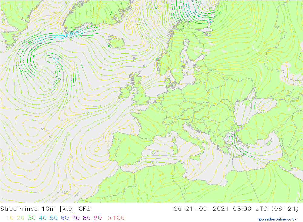 Stromlinien 10m GFS Sa 21.09.2024 06 UTC