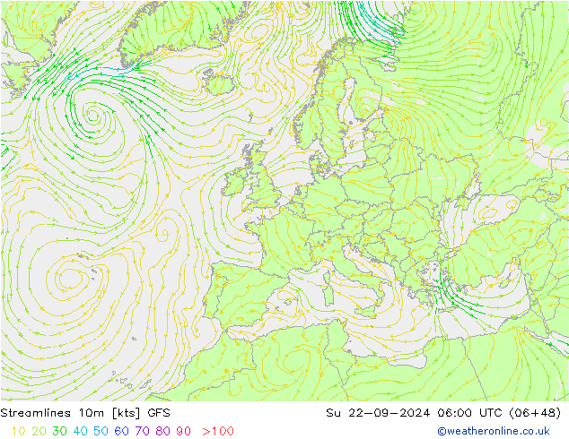 Linha de corrente 10m GFS Dom 22.09.2024 06 UTC