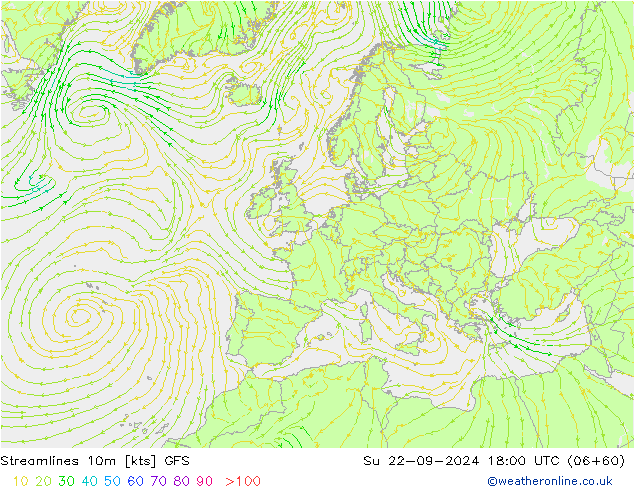 Stromlinien 10m GFS So 22.09.2024 18 UTC