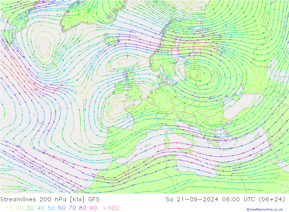 Streamlines 200 hPa GFS Září 2024