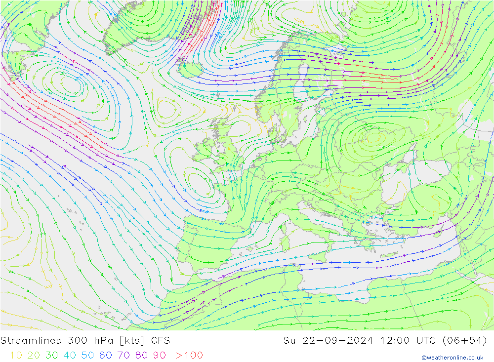 Rüzgar 300 hPa GFS Paz 22.09.2024 12 UTC