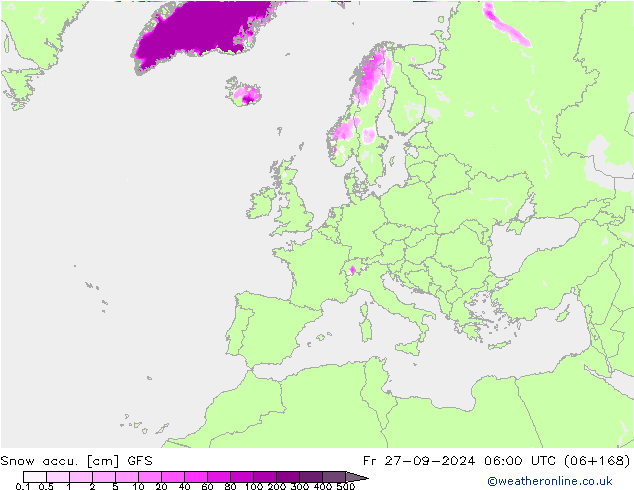 Snow accu. GFS Fr 27.09.2024 06 UTC