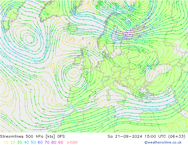 Stroomlijn 500 hPa GFS za 21.09.2024 15 UTC