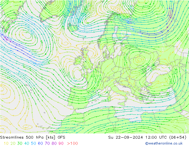 Rüzgar 500 hPa GFS Paz 22.09.2024 12 UTC