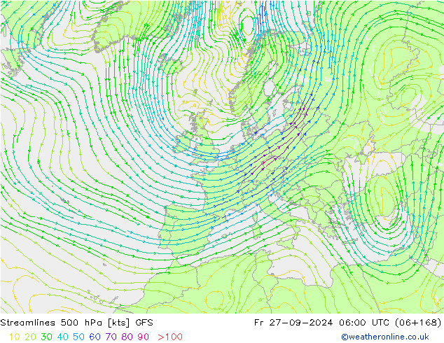ветер 500 гПа GFS пт 27.09.2024 06 UTC
