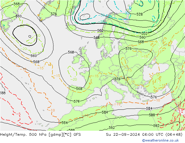 Z500/Yağmur (+YB)/Z850 GFS Paz 22.09.2024 06 UTC