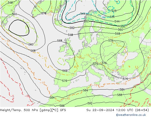 Z500/Rain (+SLP)/Z850 GFS Dom 22.09.2024 12 UTC