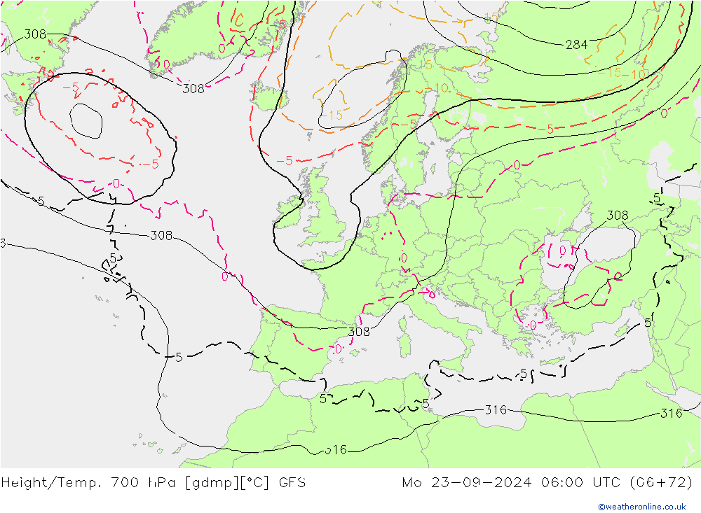 Height/Temp. 700 hPa GFS Mo 23.09.2024 06 UTC