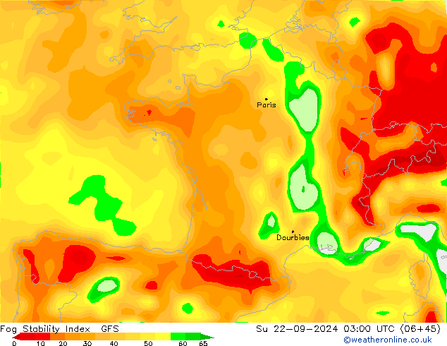 Fog Stability Index GFS  22.09.2024 03 UTC