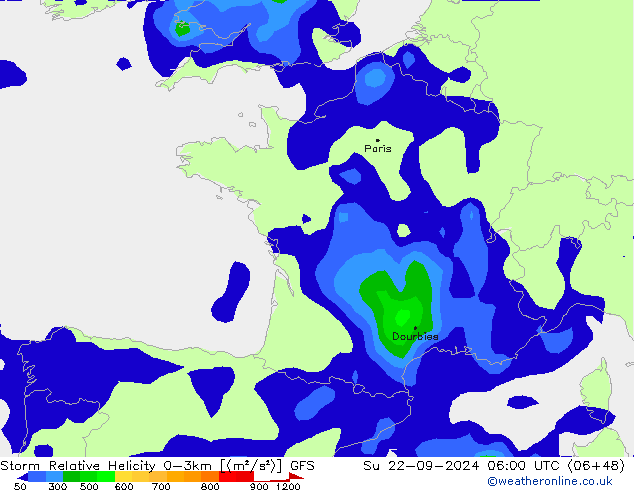 Storm Relative Helicity GFS So 22.09.2024 06 UTC