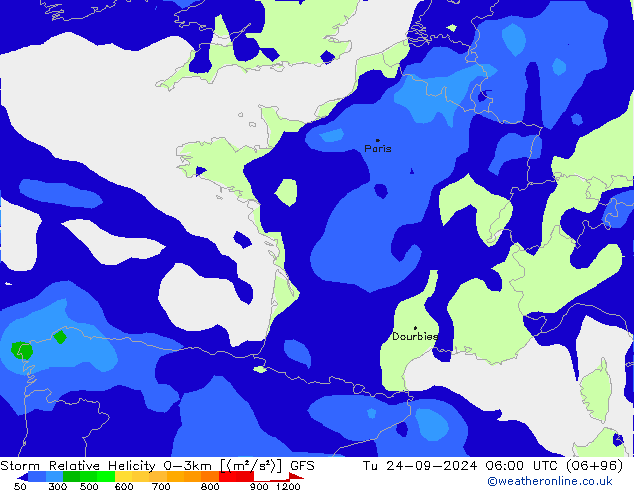 Storm Relative Helicity GFS Sa 24.09.2024 06 UTC