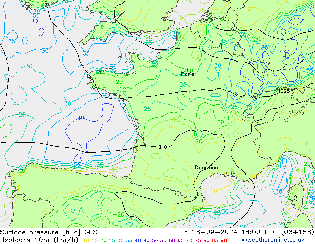 Eşrüzgar Hızları (km/sa) GFS Per 26.09.2024 18 UTC