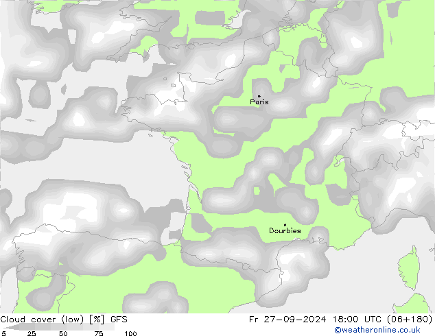 Wolken (tief) GFS Fr 27.09.2024 18 UTC