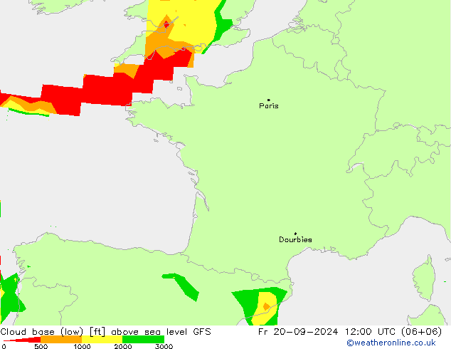 Cloud base (low) GFS ven 20.09.2024 12 UTC