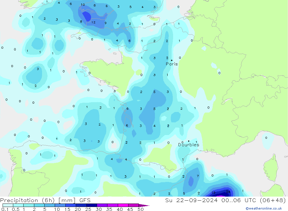 Yağış (6h) GFS Paz 22.09.2024 06 UTC