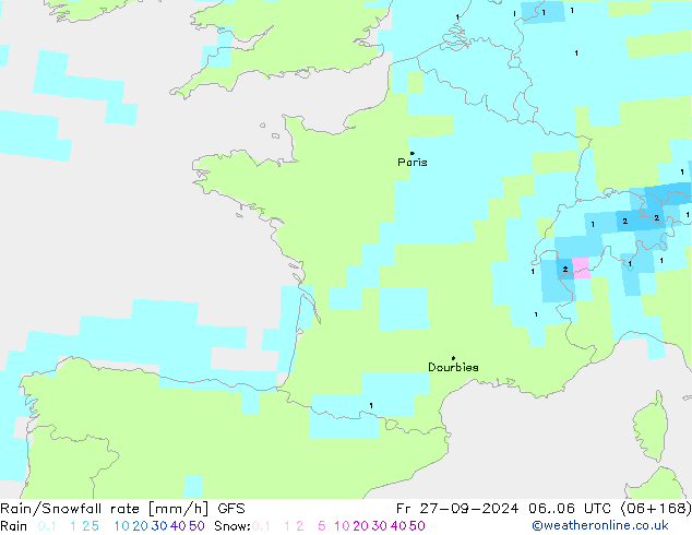 Rain/Snowfall rate GFS Fr 27.09.2024 06 UTC