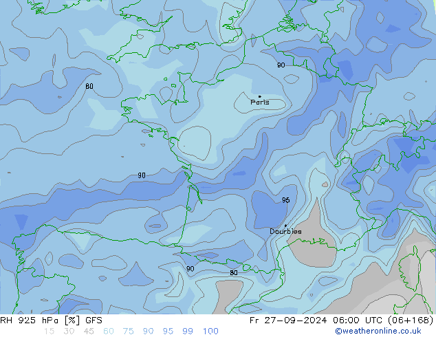 RH 925 hPa GFS  27.09.2024 06 UTC