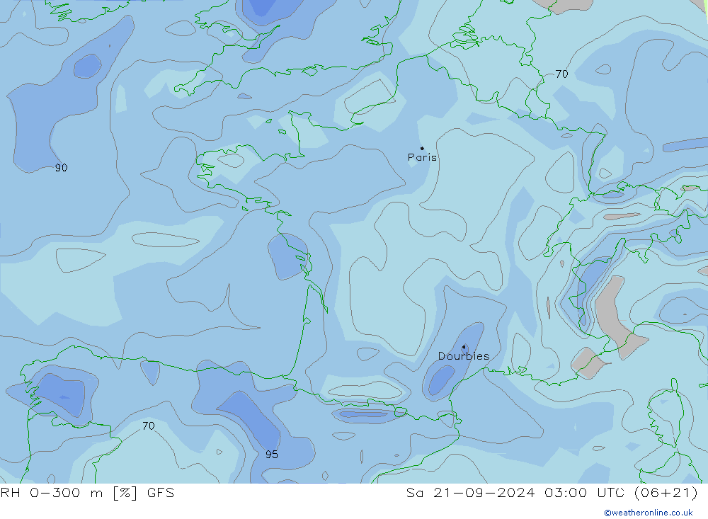 RH 0-300 m GFS Sa 21.09.2024 03 UTC