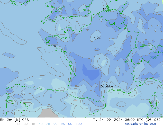 RH 2m GFS mar 24.09.2024 06 UTC