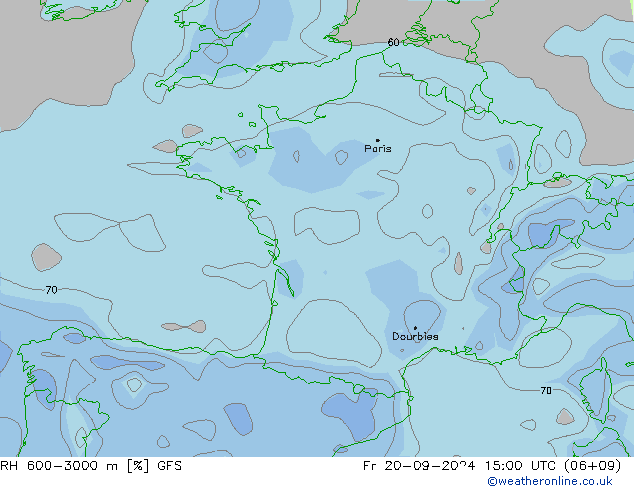 RH 600-3000 m GFS пт 20.09.2024 15 UTC