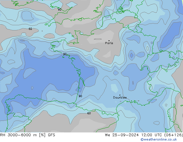 RH 3000-6000 m GFS We 25.09.2024 12 UTC