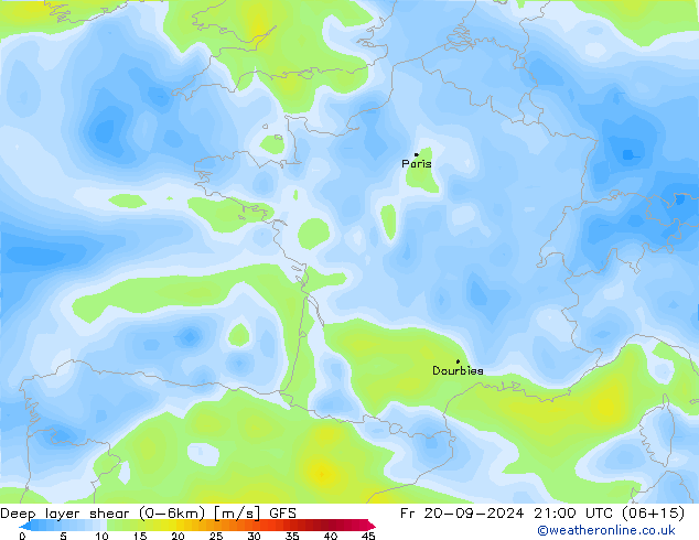 Deep layer shear (0-6km) GFS pt. 20.09.2024 21 UTC