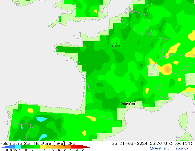 Volumetric Soil Moisture GFS Sáb 21.09.2024 03 UTC