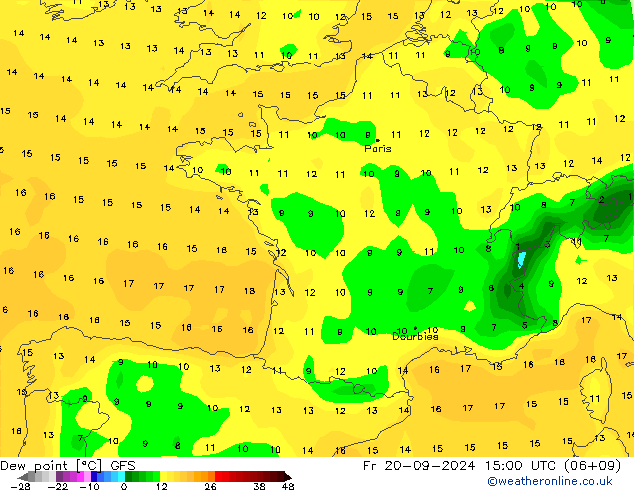 Taupunkt GFS Fr 20.09.2024 15 UTC