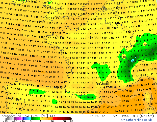 Tiefstwerte (2m) GFS Fr 20.09.2024 12 UTC