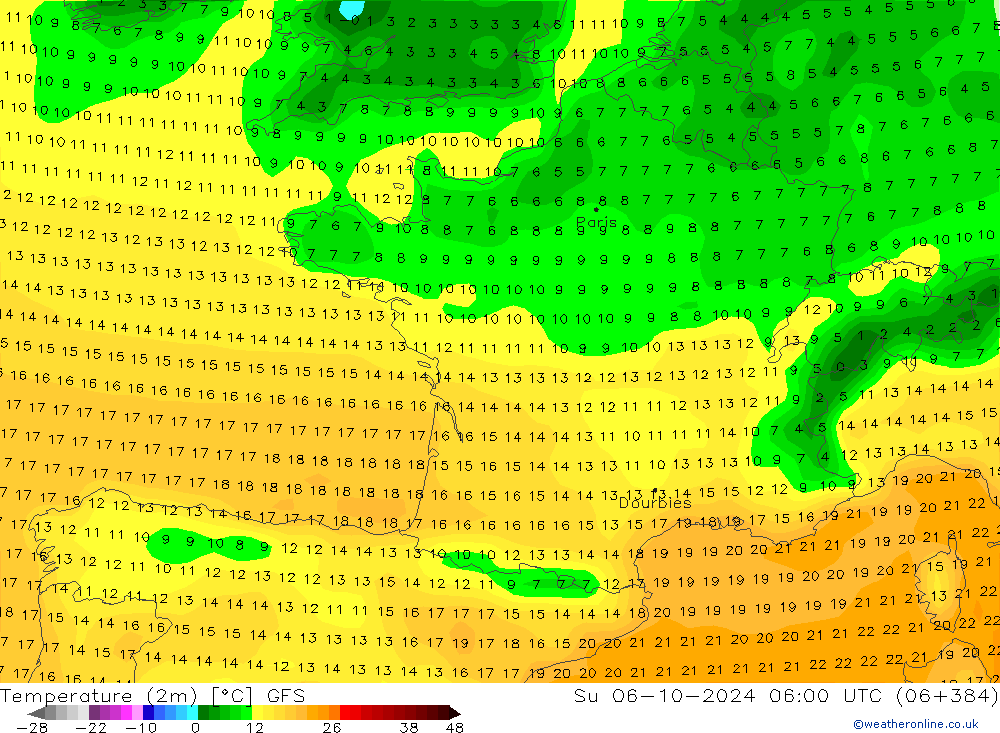 Temperature (2m) GFS Su 06.10.2024 06 UTC