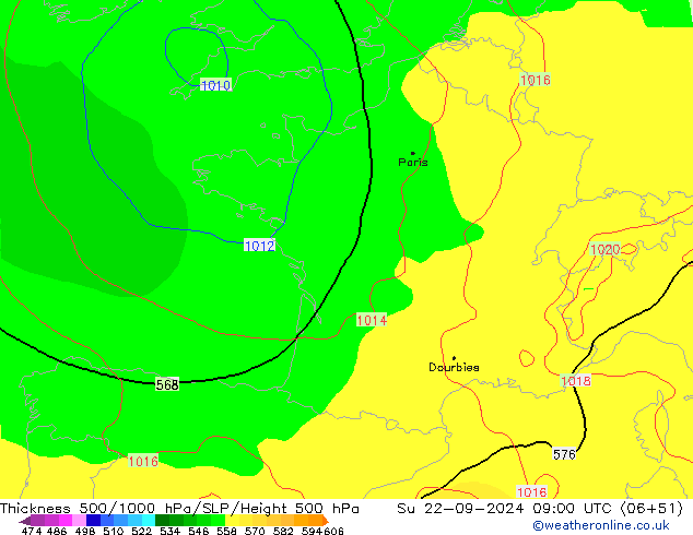 Thck 500-1000hPa GFS dim 22.09.2024 09 UTC