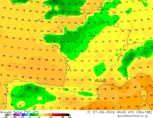 Ground Temp GFS Fr 27.09.2024 06 UTC