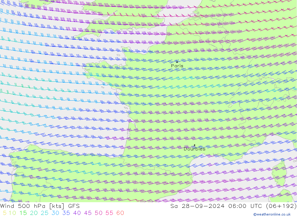 Wind 500 hPa GFS September 2024