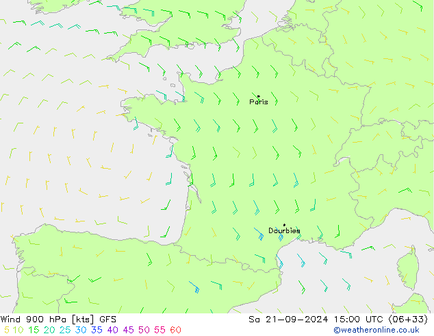 Wind 900 hPa GFS Sa 21.09.2024 15 UTC