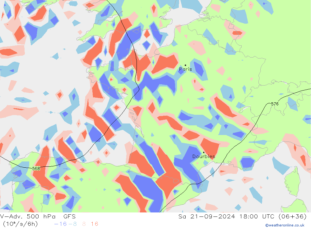 V-Adv. 500 hPa GFS Sa 21.09.2024 18 UTC