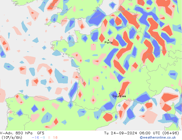 V-Adv. 850 hPa GFS Sa 24.09.2024 06 UTC